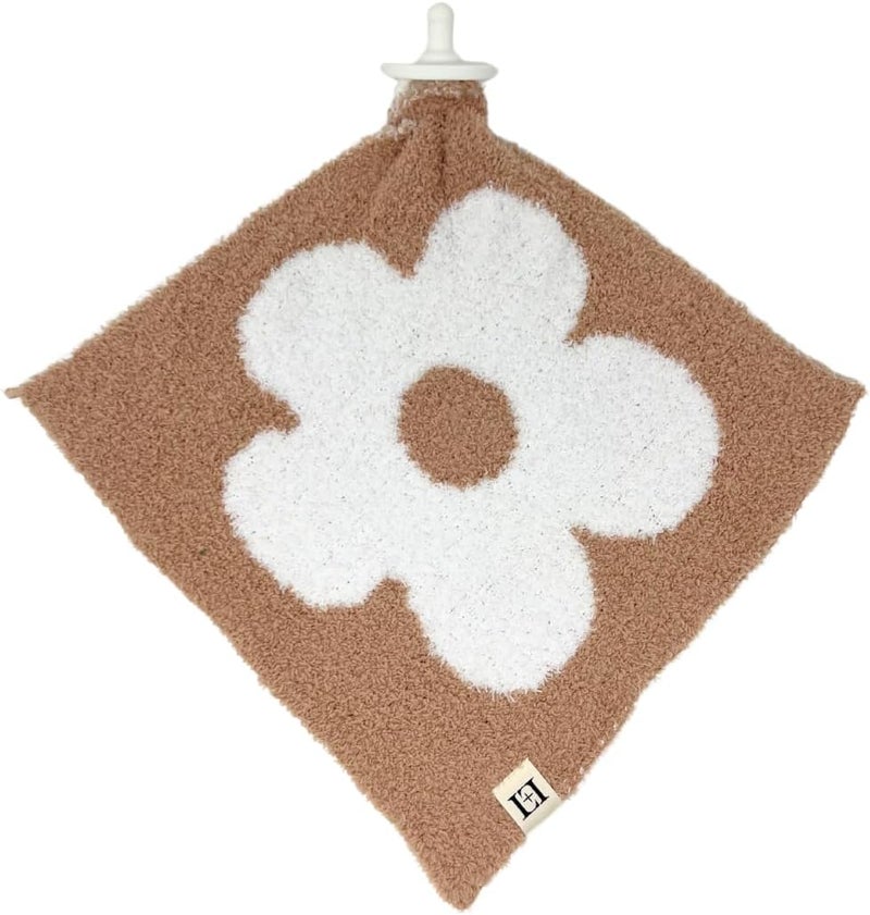 Leaps + Legends Baby Lovey Pacifier/Teether Holder 10"x10" - DreamSoft Knitted Cuddly Soothie Reversible Mini Comfort Blanket - Cute Newborn Gift Essential for Babies Boys and Girls (Flower Cafe/White) - Image 1